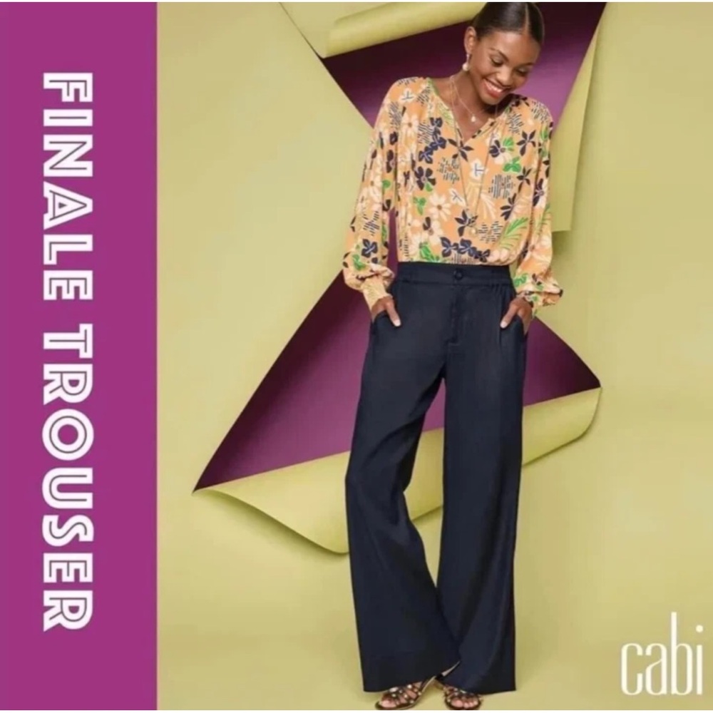 Cabi Linen Spandex Stretch Blend Finale Navy Trousers Pants Pockets #6425
